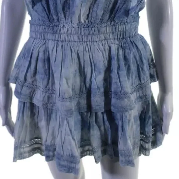 LoveShackFancy Natasha Dress Washed Denim Blue Ruffle Mini - Picture 9 of 11